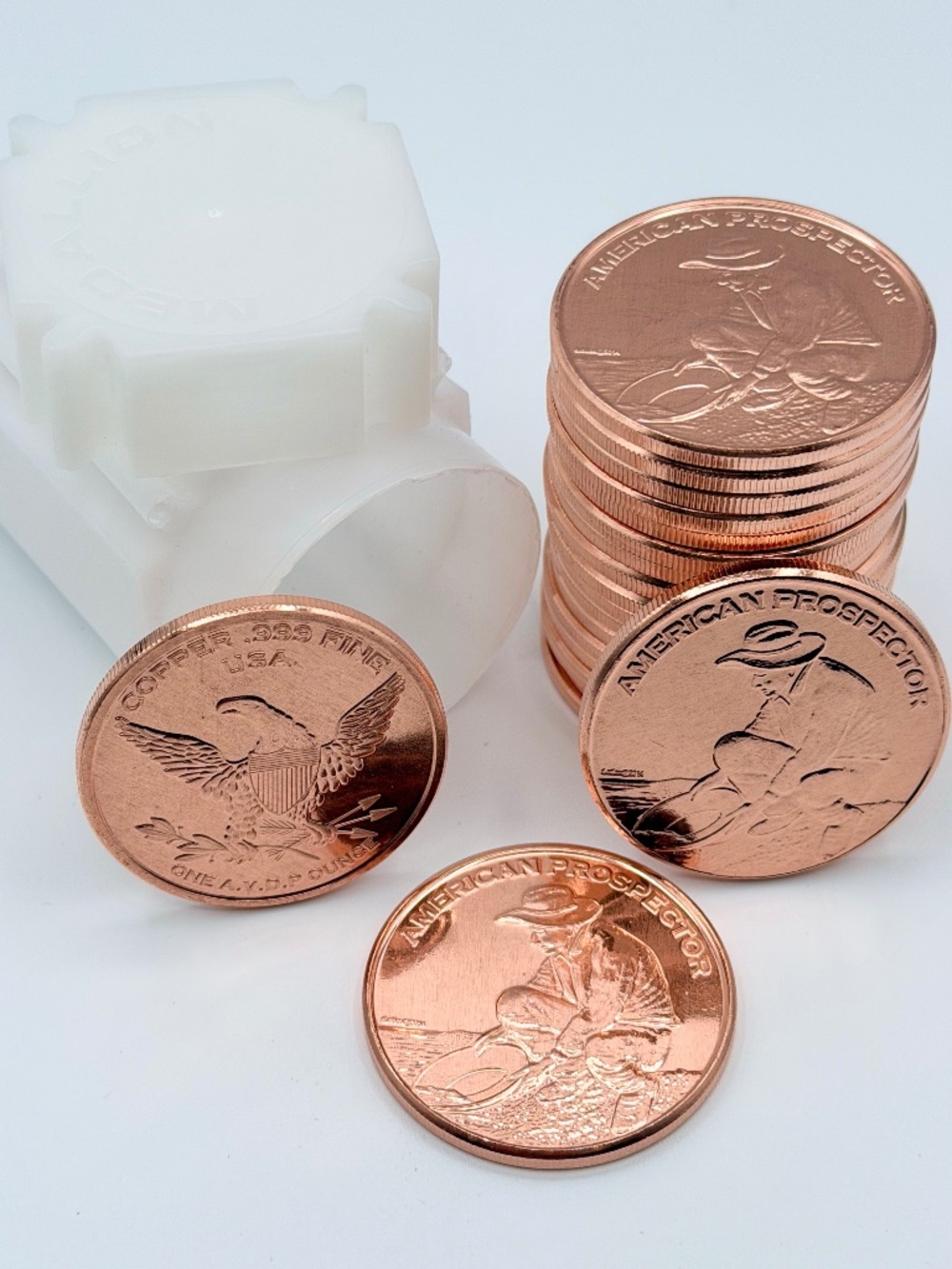 1 oz .999 Fine Copper Rounds American Prospector + Eagle w/ Tube Bullion Lot 20x
